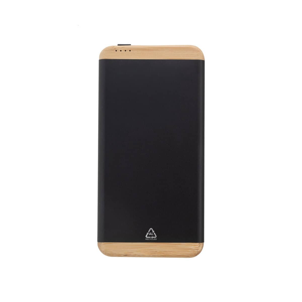 Powerbanki z logo – ralubo five power bank AP864077-10__A Powerbank z drewna i czarną obudową, elegancki gadżet elektroniczny, na prezent lub do codziennego użytku.