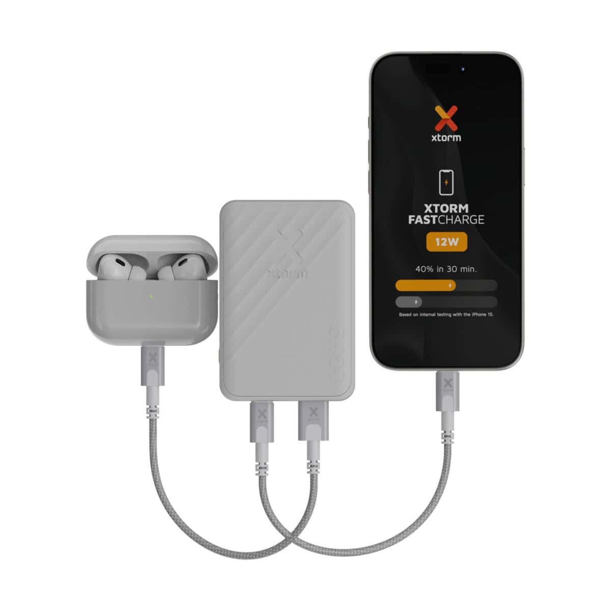 Powerbanki z logo – xtorm xg205 go2 powerbank 12 w 5000 mah z szybkim ładowaniem 12440901_e1 Ładowarka powerbank Xiaomi z bezprzewodowymi słuchawkami i telefonem, szybkie ładowanie 12W, akcesoria gadżety elektroniczne.