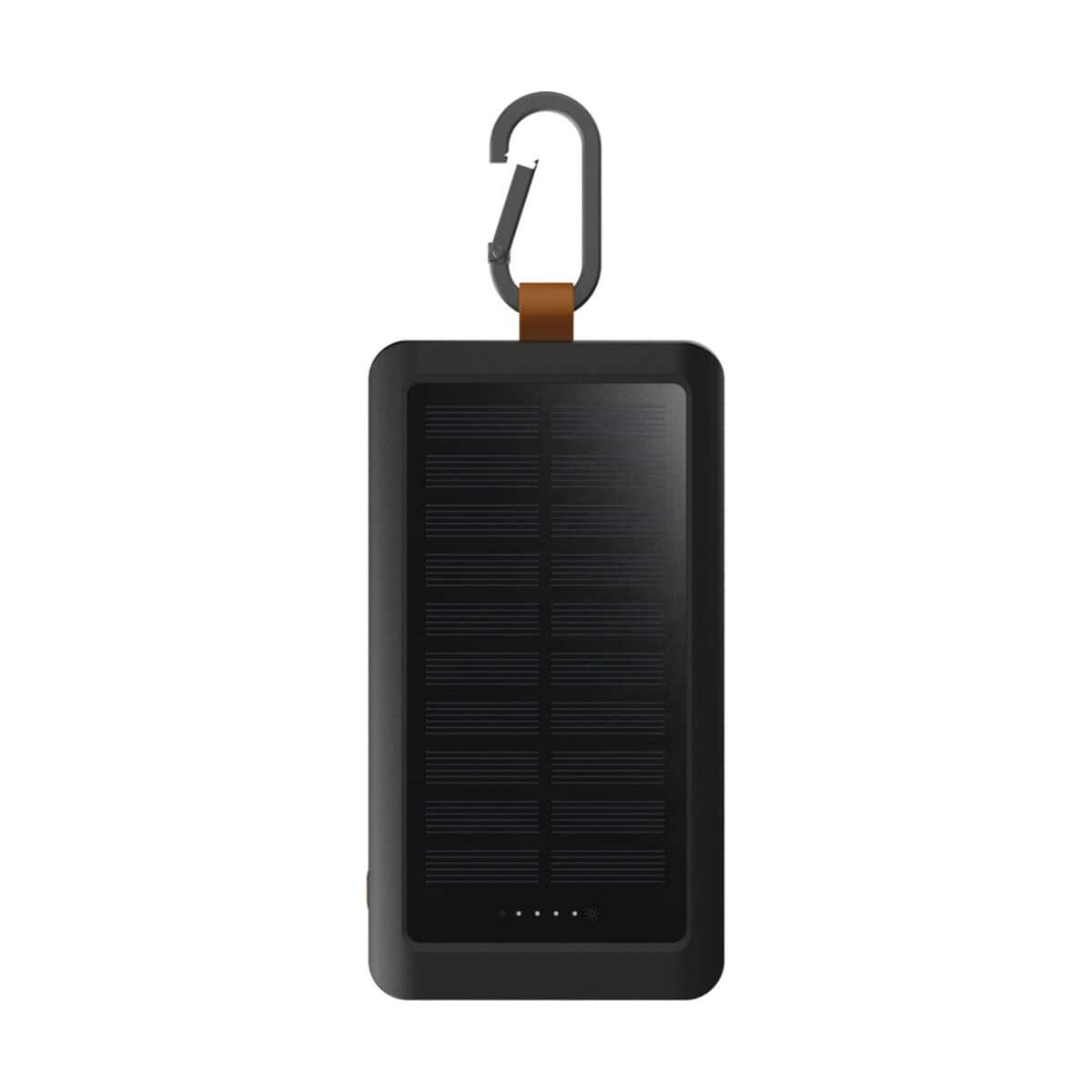 Powerbanki z logo – xtorm xg2s101 go2 powerbank solarny o pojemności 10.000 mah i mocy 15 w ze światłem 12447984_f1 Lamigabka słoneczna power bank z karabińczykiem, idealny gadżet na wycieczki i podróże.