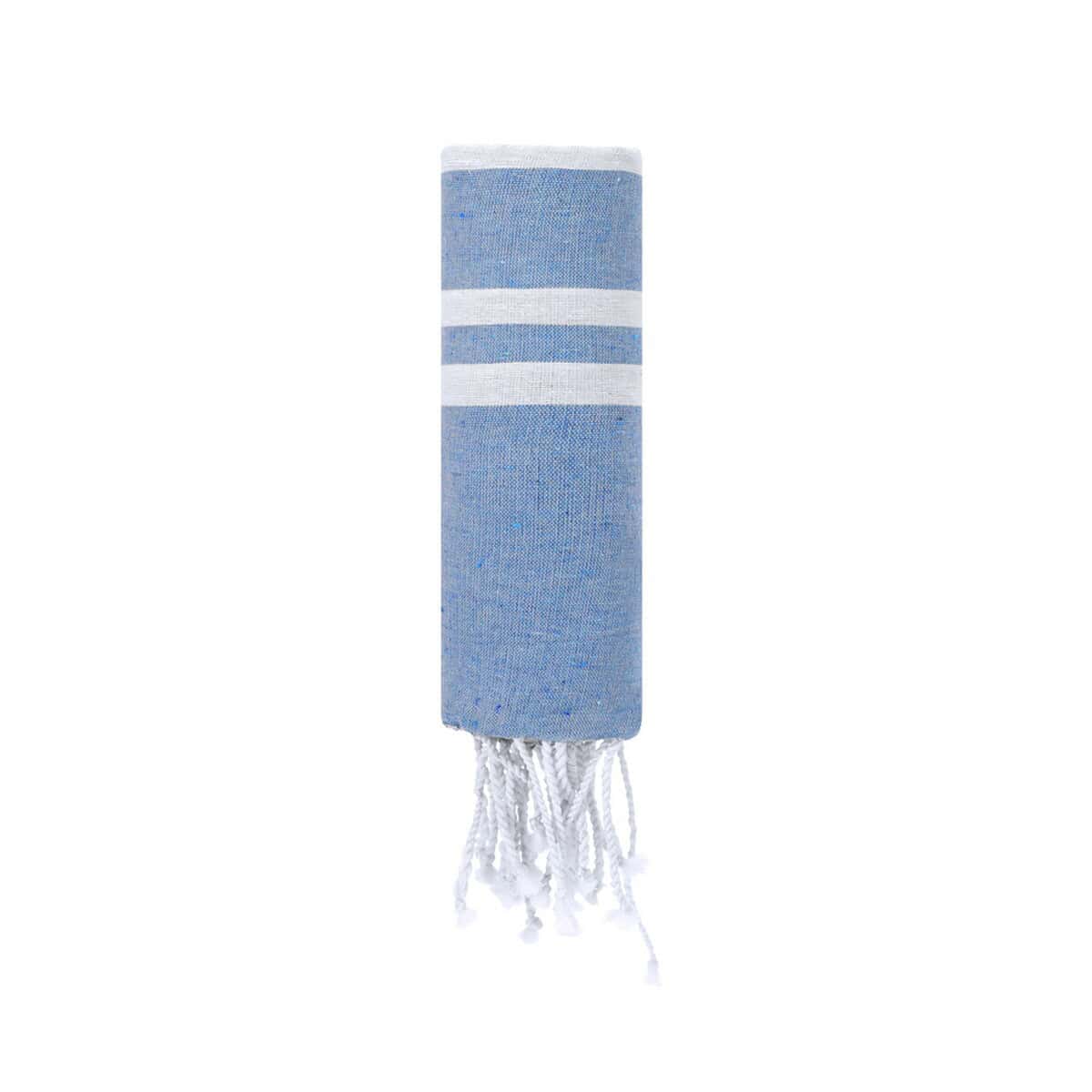 Blue and white striped Nautical towel for beach or pool.