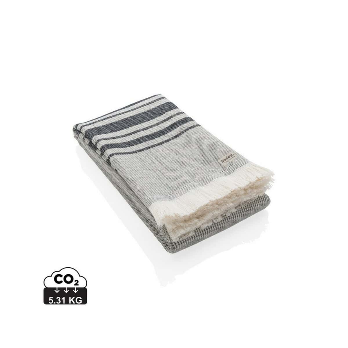 Czarna i biała ręcznik z frędzlami, idealny na prezent lub do domu. Ekologiczne, wysokiej jakości, przyjazne dla środowiska.