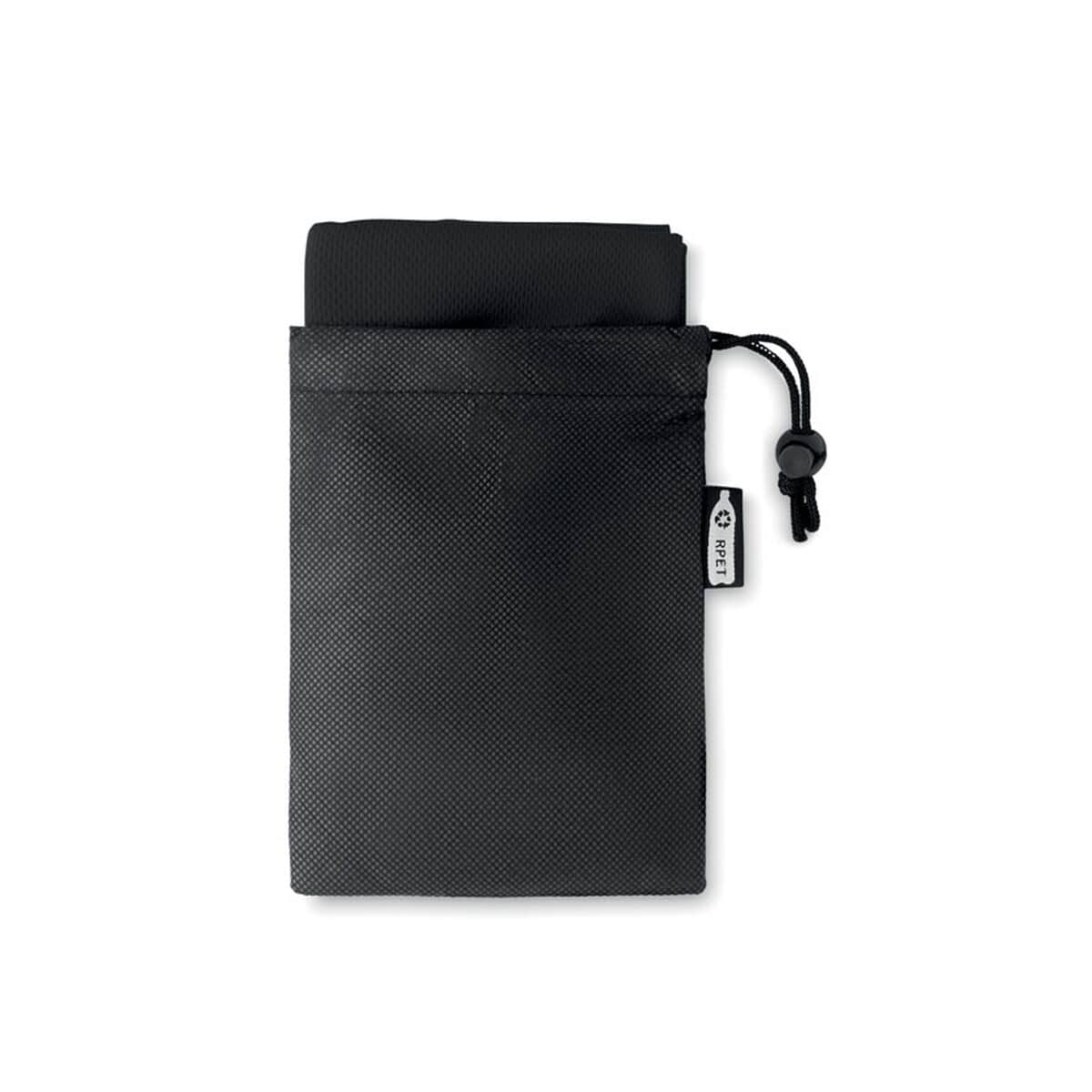 Ręczniki sportowe z logo – ręcznik z etui, rpet tuko rpet mo9918-03-back Ładna czarna torba na telefon lub dokumenty z regulowanym paskiem i zapięciem na ściągacz.