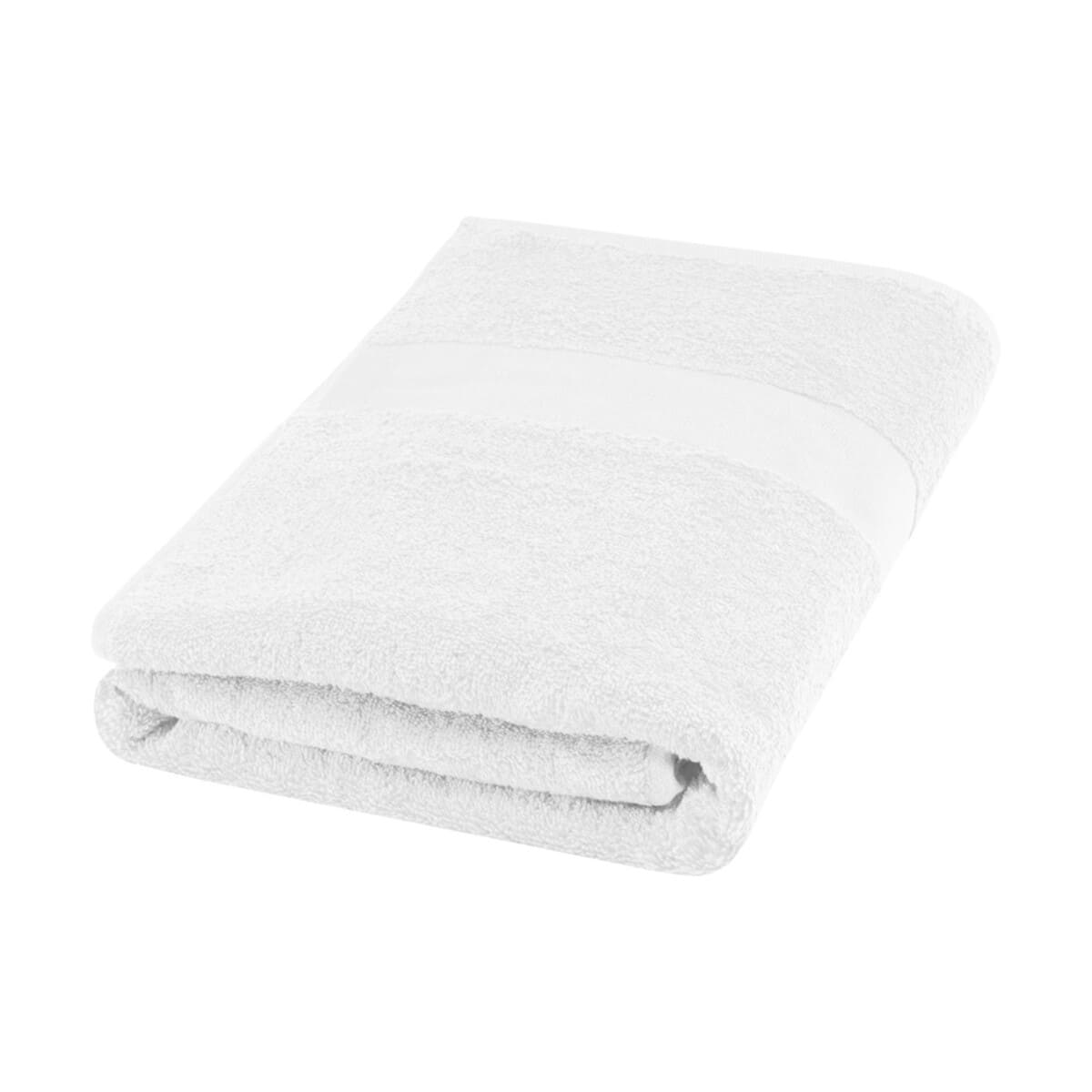 Biały ręcznik z nadrukiem, produkt reklamowy gadżet promocyjny, idealny na prezent firmy i eventy, wysokiej jakości bawełniany ręcznik.