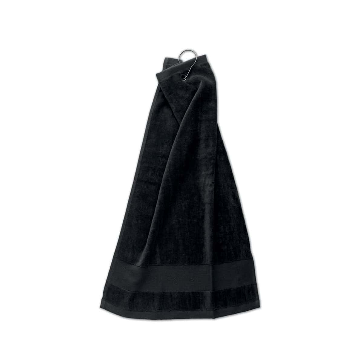 Ręczniki z logo – bawełniany ręcznik golfowy hitowgo mo6525-03-back 1. Elegancki ręcznik z czarnego pluszu na prezent lub do domu.