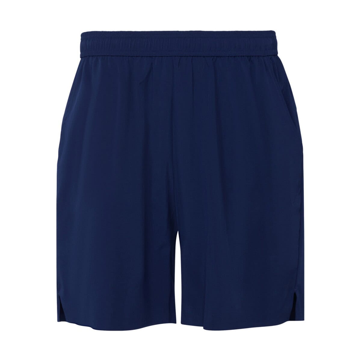 Black athletic shorts with elastic waistband, perfect for sports and casual wear.