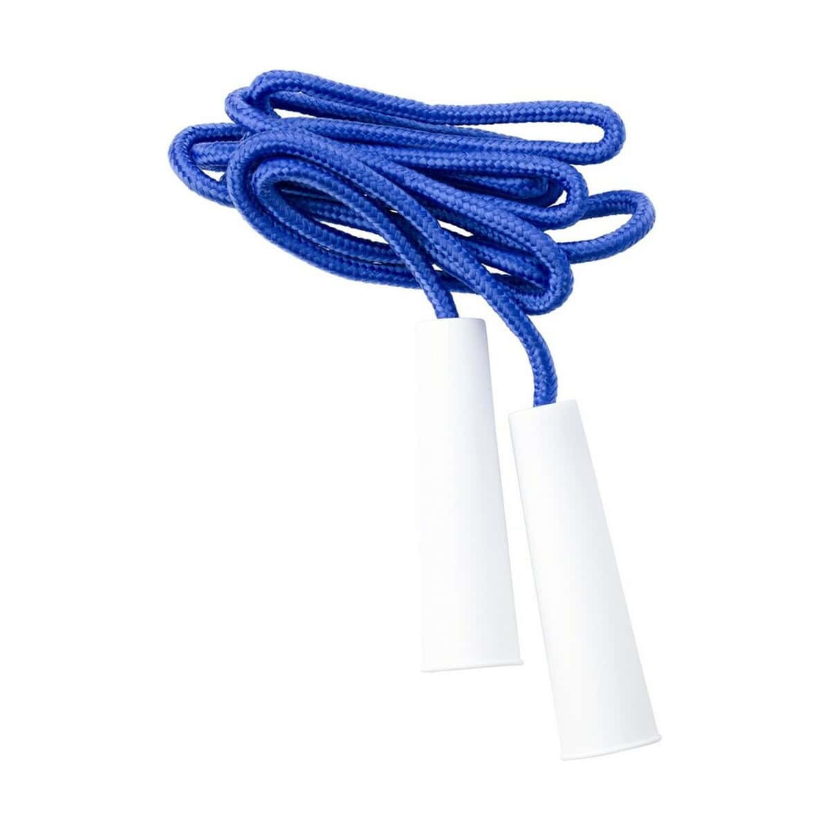 1. Skakanka treningowa z niebieską linką i białymi rękojeściami.