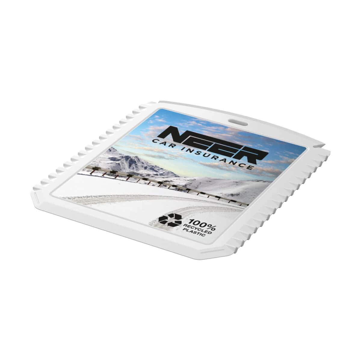 Skrobaczki z logo – thrym prostokątna skrobaczka do lodu wykonana z tworzyw sztucznych pochodzących z recyklingu 22050201_dp_y1 Plastikowa podkładka pod kubek z nadrukiem marki NETCAR, ekologiczna, recykling 100%.