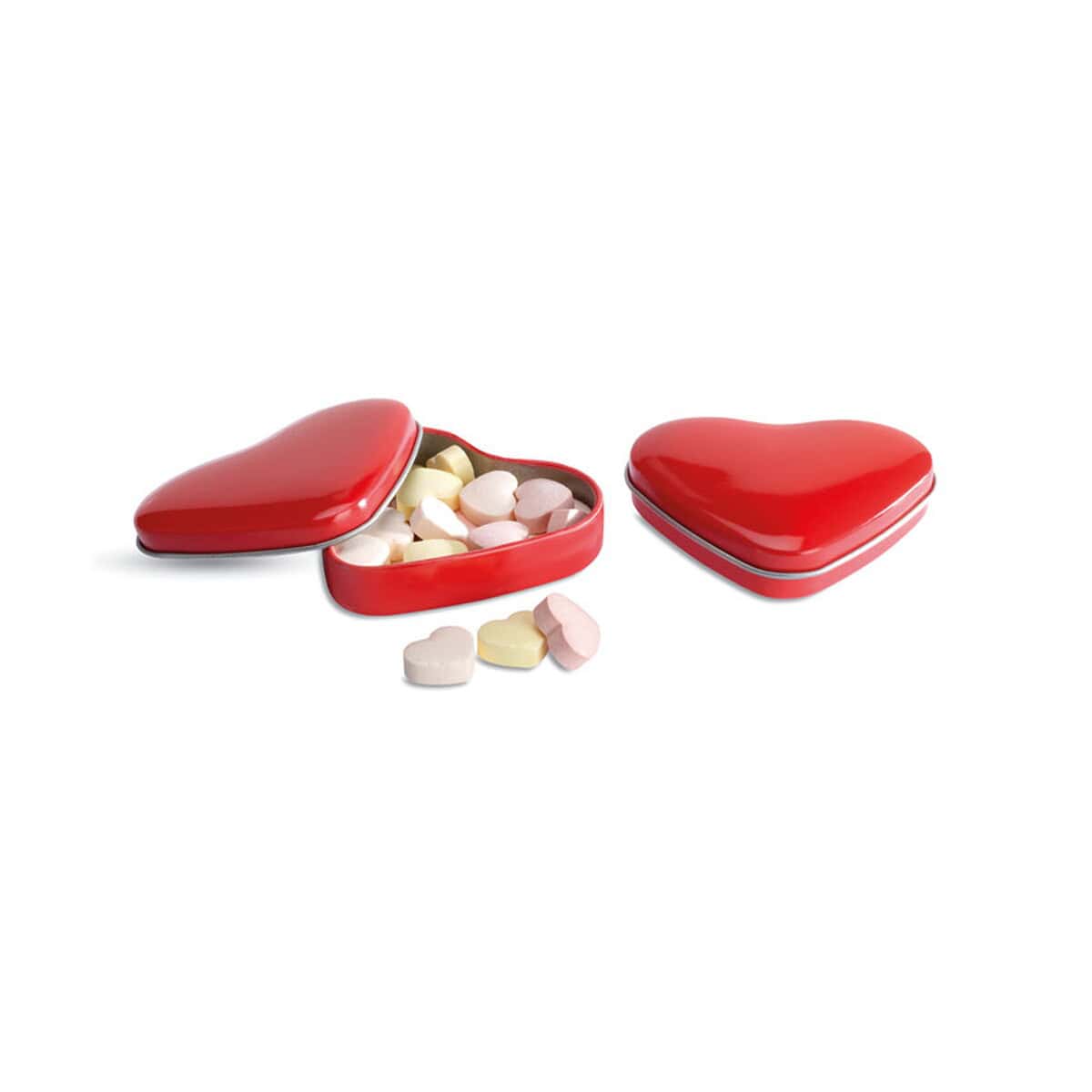 Słodycze z logo – cukierki w pudełku, serce lovemint mo7234-05-back Słodkie cukierki w metalowym pudełku w kształcie serca.