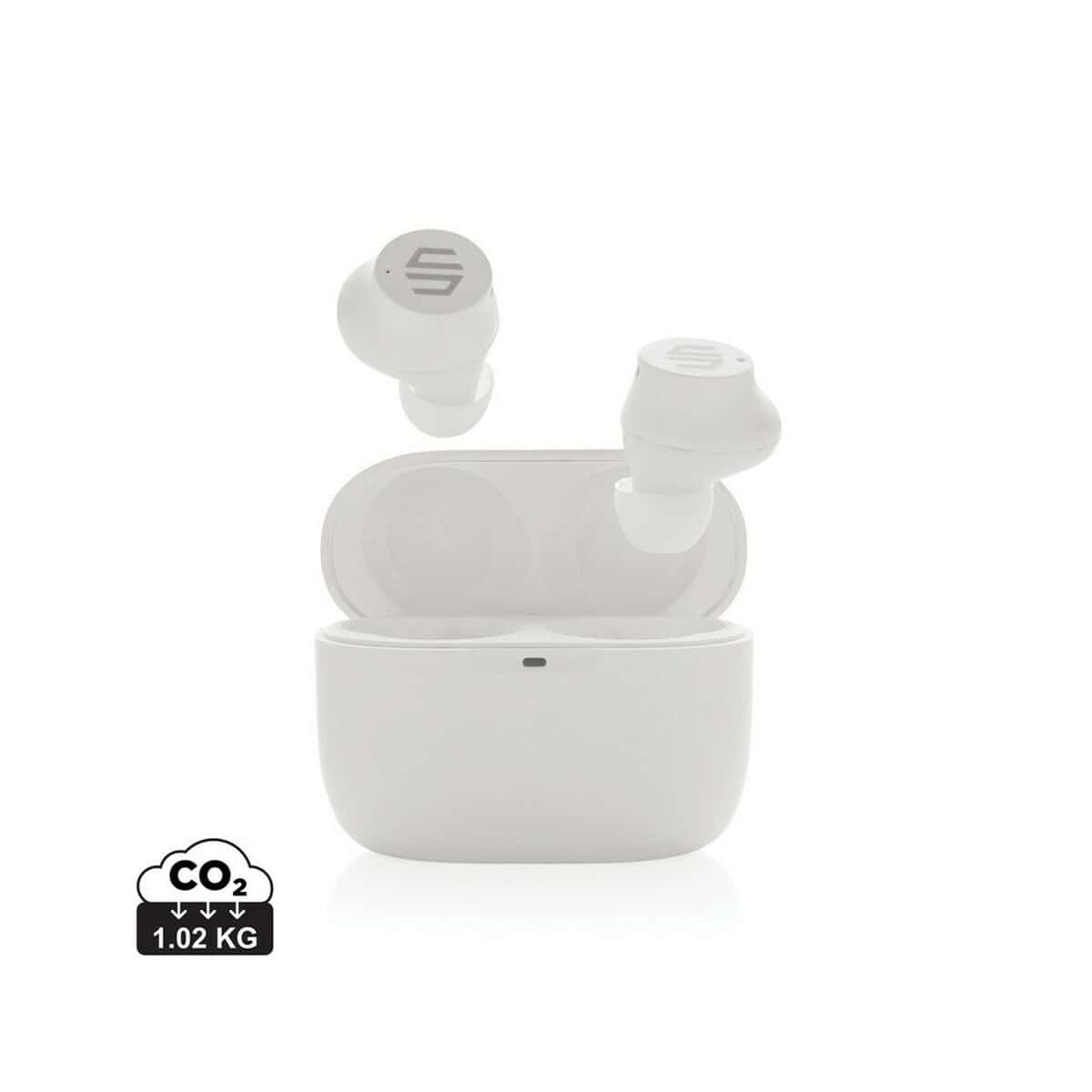 Słuchawki bezprzewodowe w churnie z etui ładującym, nowoczesne gadżety elektroniczne.