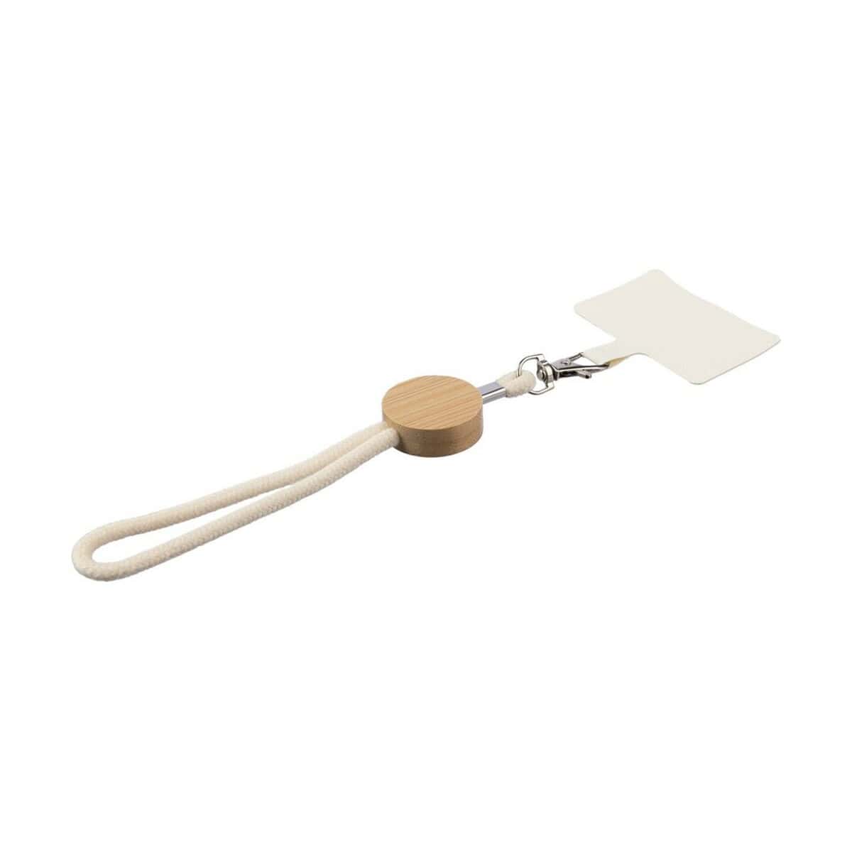 Smycze z logo – smycz na telefon VA131-00_AAA01 1. Przenośny brelok z drewnianym elementem i sznurkiem, gadżet reklamowy.