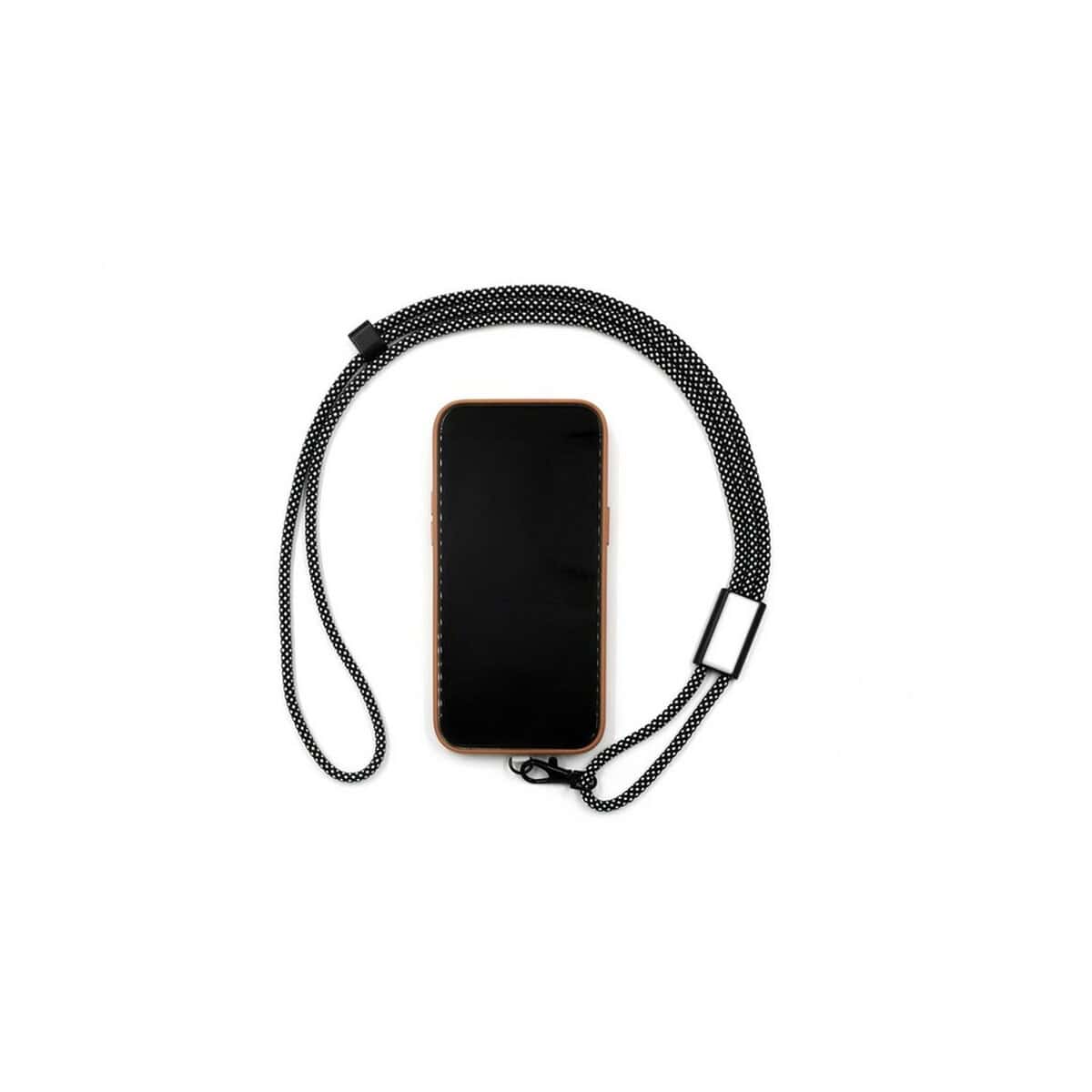 Smycze z logo – smycz reklamowa brandcharger lany VA553-15_AAA03 -Czarny smycz do telefonu z cyfrowym wzorem, praktyczna i stylowa.