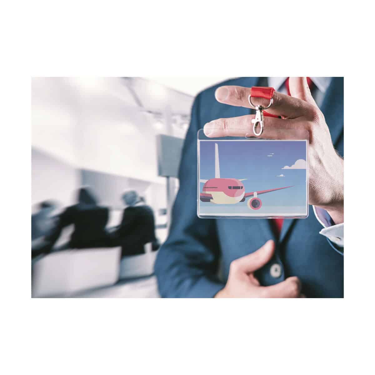 Smycze z logo – vimmol etui na przepustkę AP761597__DG 1. Personalizowana identyfikator lotniczy z samolotem, idealny dla pracowników branży lotniczej.