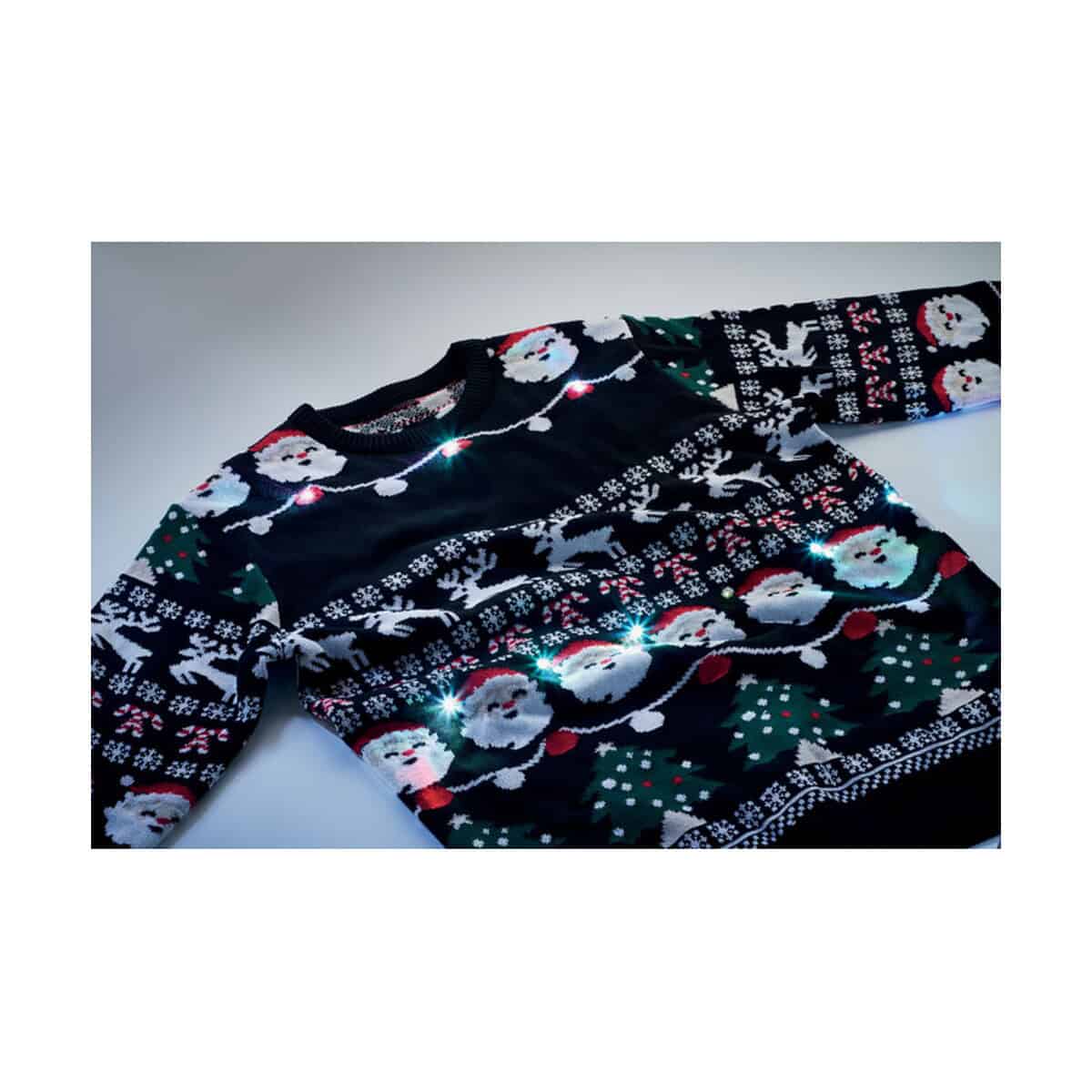 Swetry z logo – świąteczny sweter led l/xl shamis large cx1554-03-picture5 Papierowy sweter świąteczny z Mikołajem i reniferami, ozdobiony światełkami LED.