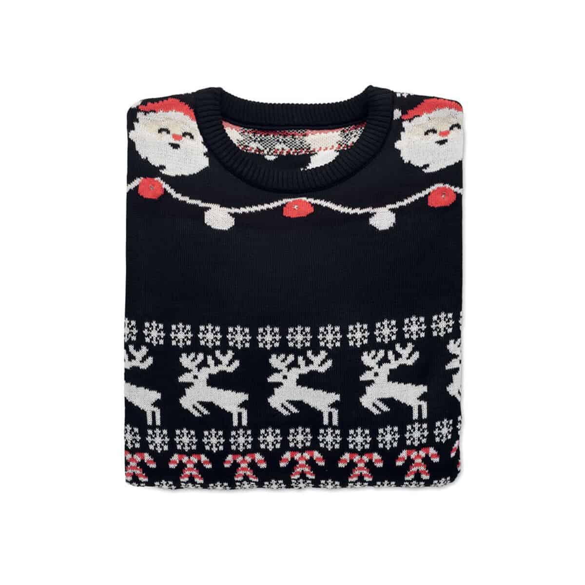 Swetry z logo – świąteczny sweter led l/xl shamis large cx1554-03-side Czarna sweter z reniferami i świątecznym wzorem na Boże Narodzenie, wygodny i stylowy, idealny na zimę, gadżety świąteczne.