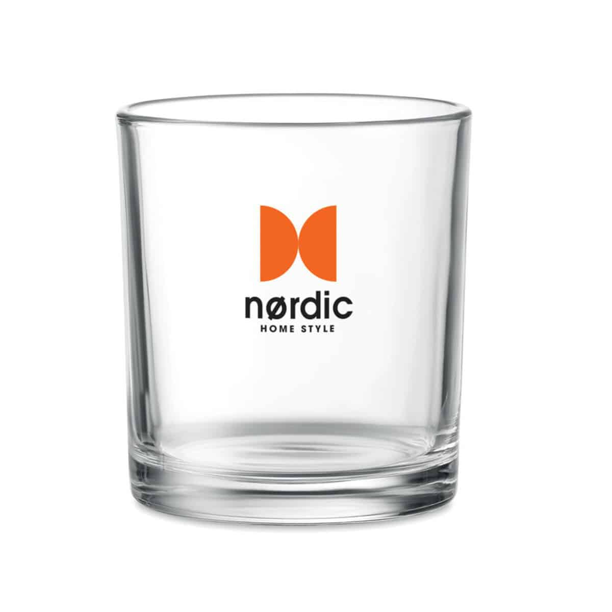 Szklanki z logo – krótka szklanka 300ml pongo mo6460-22-print Przezroczysta szklanka z logo Nordic Home Style na prezenty reklamowe i gadżety firmowe.