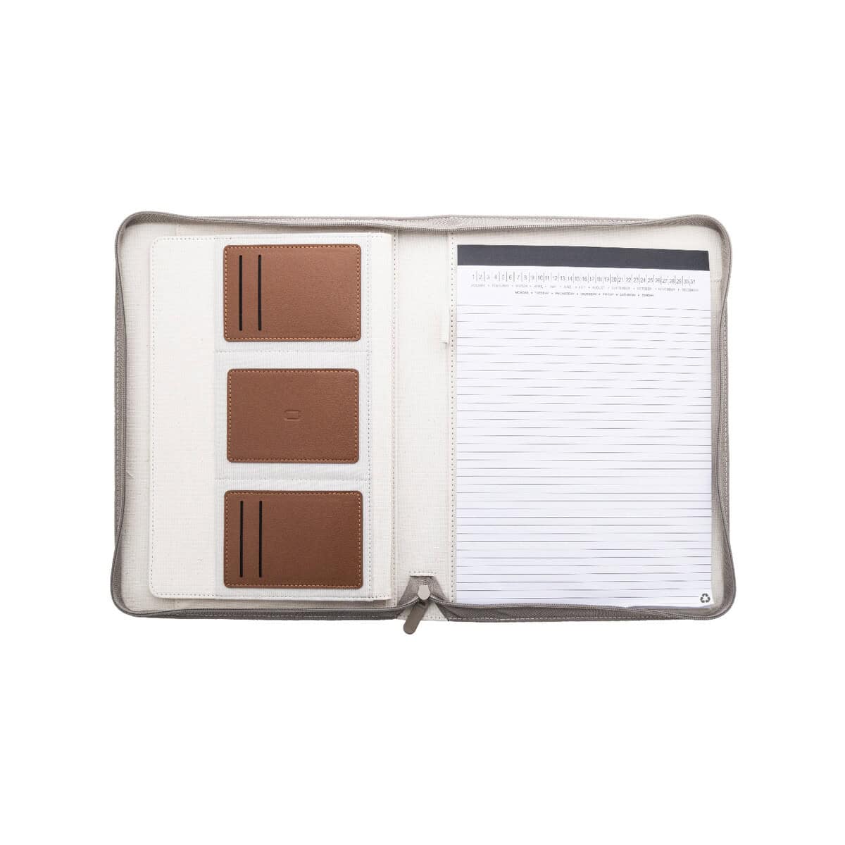 Teczki z logo – carbasa zip teczka na dokumenty z płótna pochodzącego z recyklingu AP808296-00__E Stylowy organizer na notes, wizytówki i dokumenty, idealny gadżet biurowy i prezent.