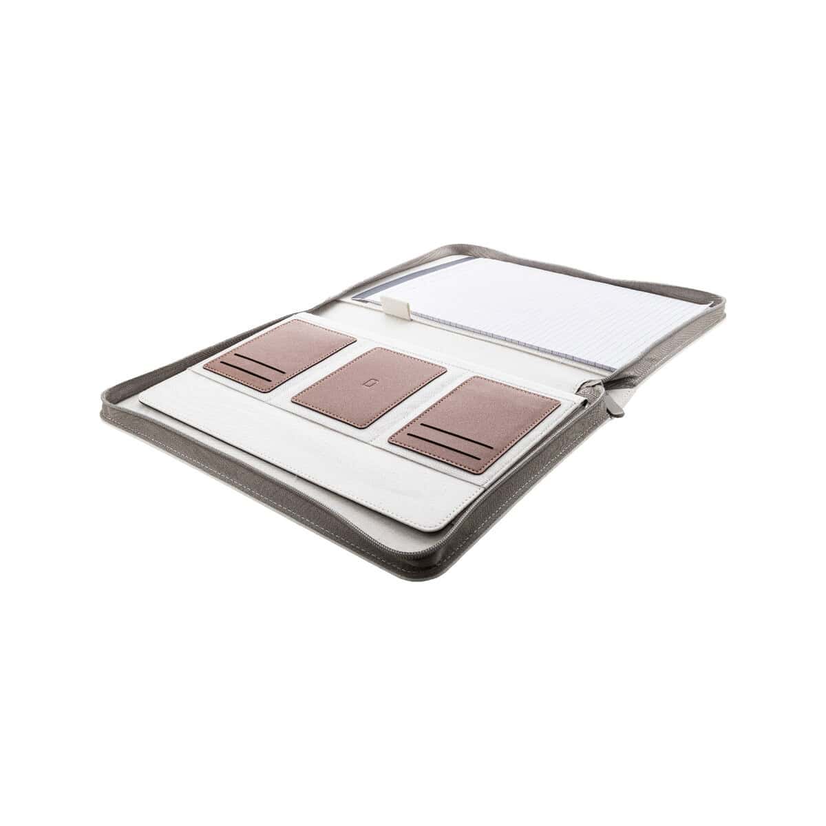 Teczki z logo – carbasa zip teczka na dokumenty z płótna pochodzącego z recyklingu AP808296-00__F Praktyczny organizer na dokumenty i wizytówki, idealny do promocji firmy lub jako gadżet firmowy.