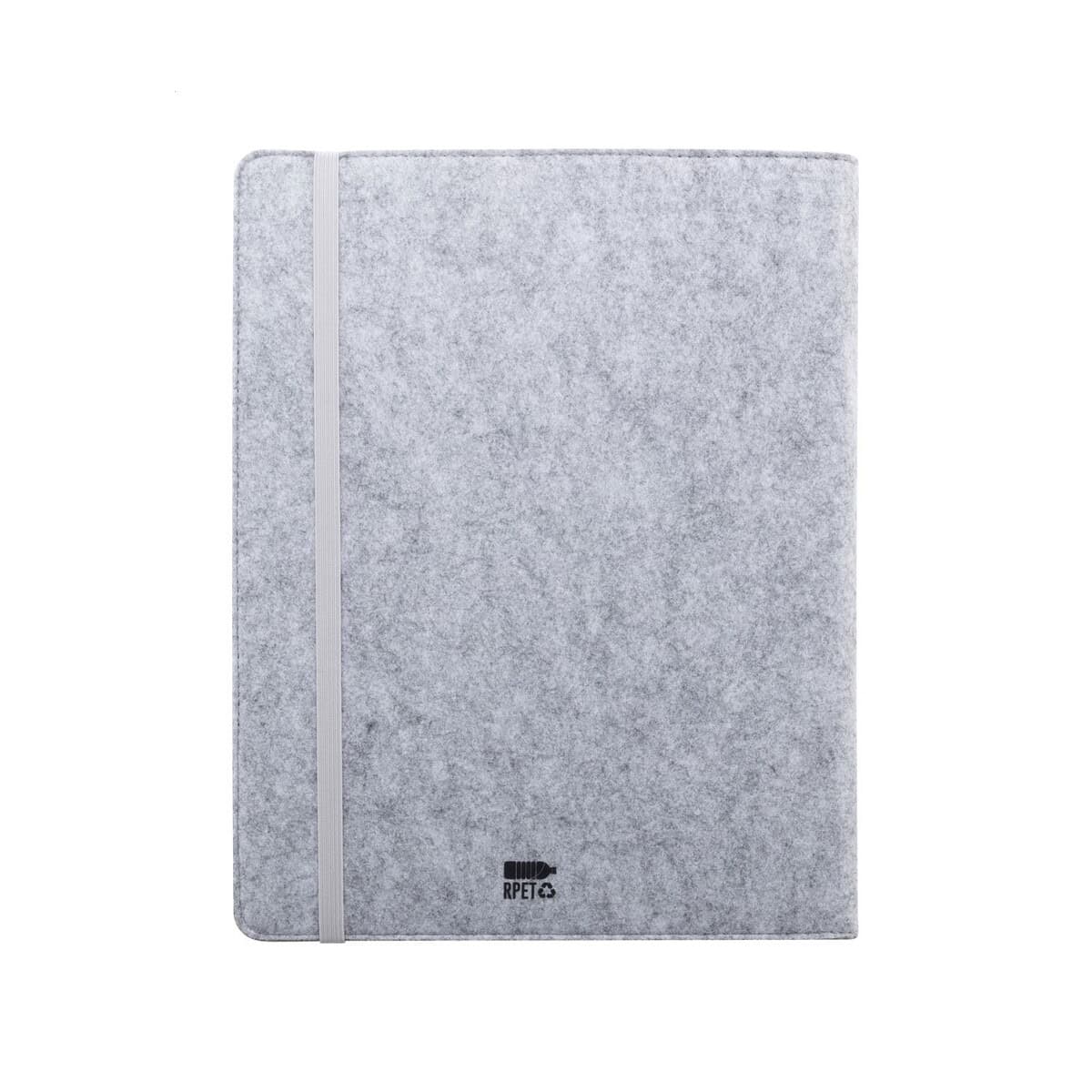 Teczki z logo – refelt meet a4 teczka na dokumenty z filcu rpet AP808272-77__B Notesikator na notes, gadżet z opaską do notowania, personalizowany gadżet biurowy, idealny prezent firmowy i szkolny.