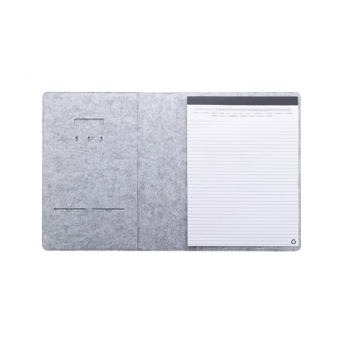 Teczki z logo – refelt meet a4 teczka na dokumenty z filcu rpet AP808272-77__C Notatnik z ładowarką usb, gadżet biurowy, organizer z długopisem, prezent firmowy, akcesoria marketingowe.