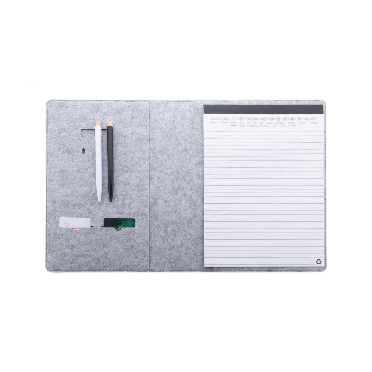 Teczki z logo – refelt meet a4 teczka na dokumenty z filcu rpet AP808272-77__FC1 Notesznik magnetyczny z notesem i długopisem do promocji i gadżetów korporacyjnych.