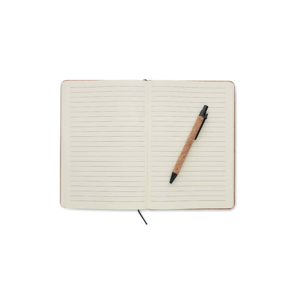 Teczki z logo – teczka a5 z korkiem origin mo2097-13-open Notesz z notesem i długopisem, idealny gadżet reklamowy i personalizowany.