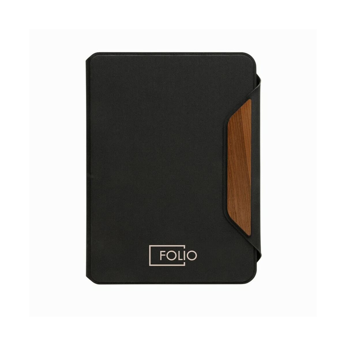 Teczki z logo – teczka konferencyjna a5 aware™ rpet teri P774.6401__D_100 1. notesnik na notatki z czarną okładką i drewnianym akcentem, personalizowany gadżet firmowy.