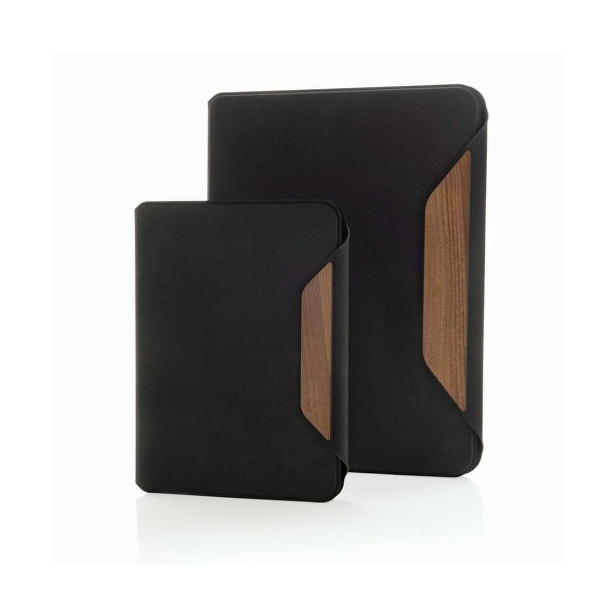 Teczki z logo – teczka konferencyjna a5 aware™ rpet teri P774.6401__G_300 1. Etui na tablet i telefon w eleganckim czarnym i drewnianym designie.