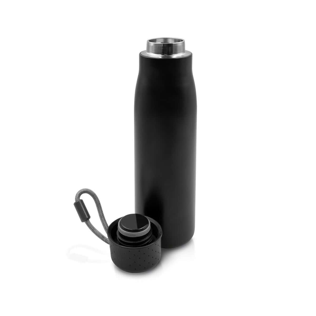 Termosy z logo – butelka termiczna 550 ml air gifts | cameron V7280-03_AAA02 Butelka termiczna czarna z pokrywką i slimłym designem | gadżety reklamowe z nadrukiem.