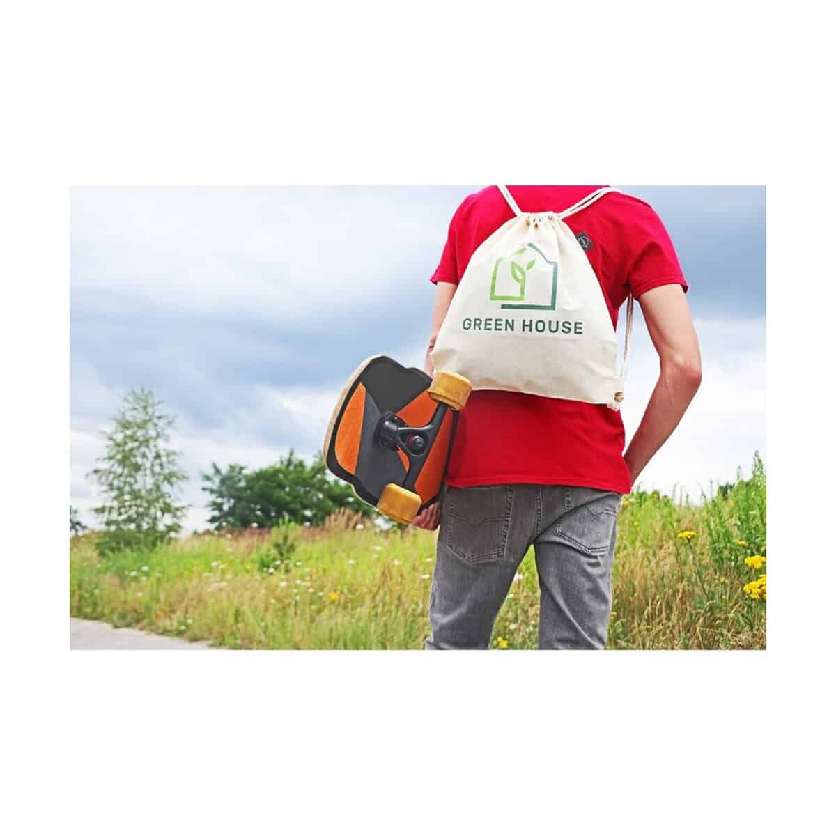 Torby bawełniane z logo – worek ze sznurkiem z bawełny organicznej b’right | meredith V0944_A 1. Torba z nadrukiem Green House, gadżet promocyjny, ekologia, personalizacja.