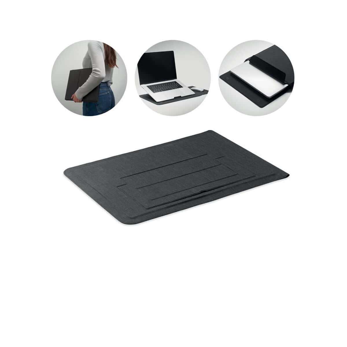 Torba na laptopa z usztywnieniem i miejscem na akcesoria, idealna na gadżety firmowe.