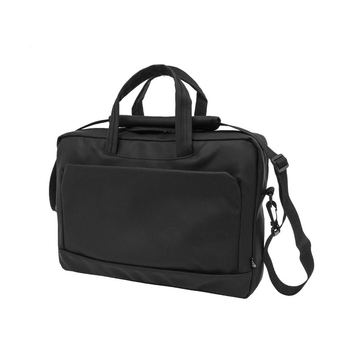 1. Torba na laptopa, czarna, do codziennego użytku, z doceną i paskiem na ramię.