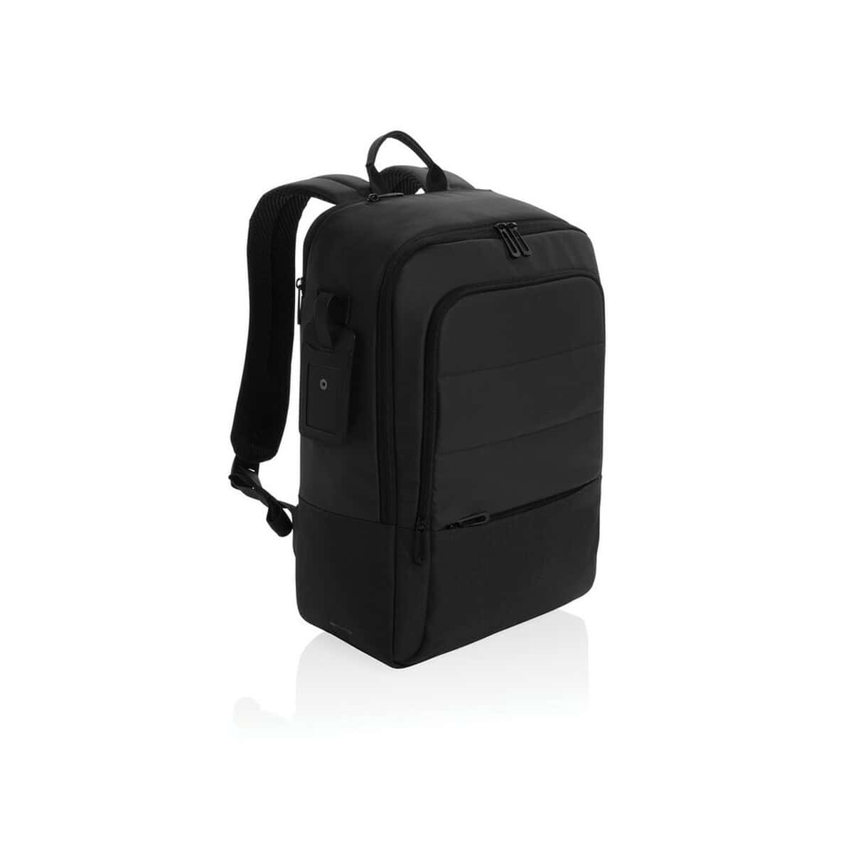 1. Czarny plecak na laptopa z oznaczeniem Gadzety, funkcjonalny i trwały.