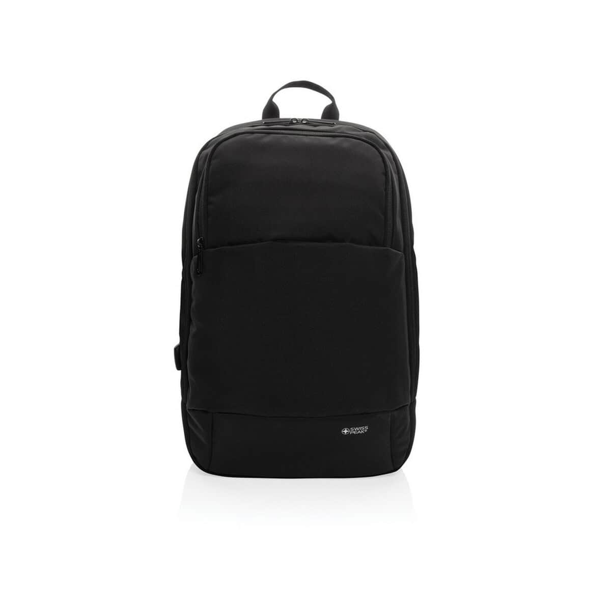 Torby na laptopa z logo – plecak na laptopa 15,6″ swiss peak aware™ rpet P763.101__B_2 1. Plecak czarny, wygodny i trwały, idealny na co dzień.