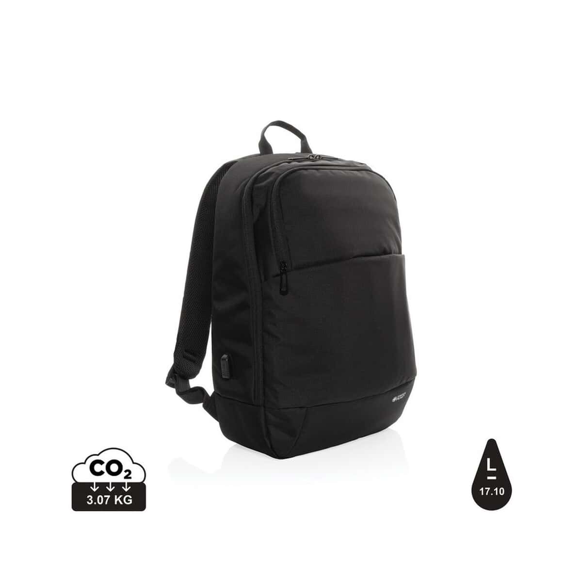 Torby na laptopa z logo – plecak na laptopa 15,6″ swiss peak aware™ rpet P763.101__S_0 Ergonomiczny czarny plecak szkolny z wieloma kieszeniami i wytrzymałym materiałem.