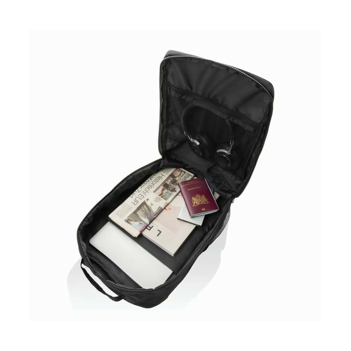 Torby na laptopa z logo – plecak na laptopa 15,6″ swiss peak aware™ rpet P763.4301__B_7 Przenośny organizer do podróży z miejscem na laptop, dokumenty i akcesoria podręczne.