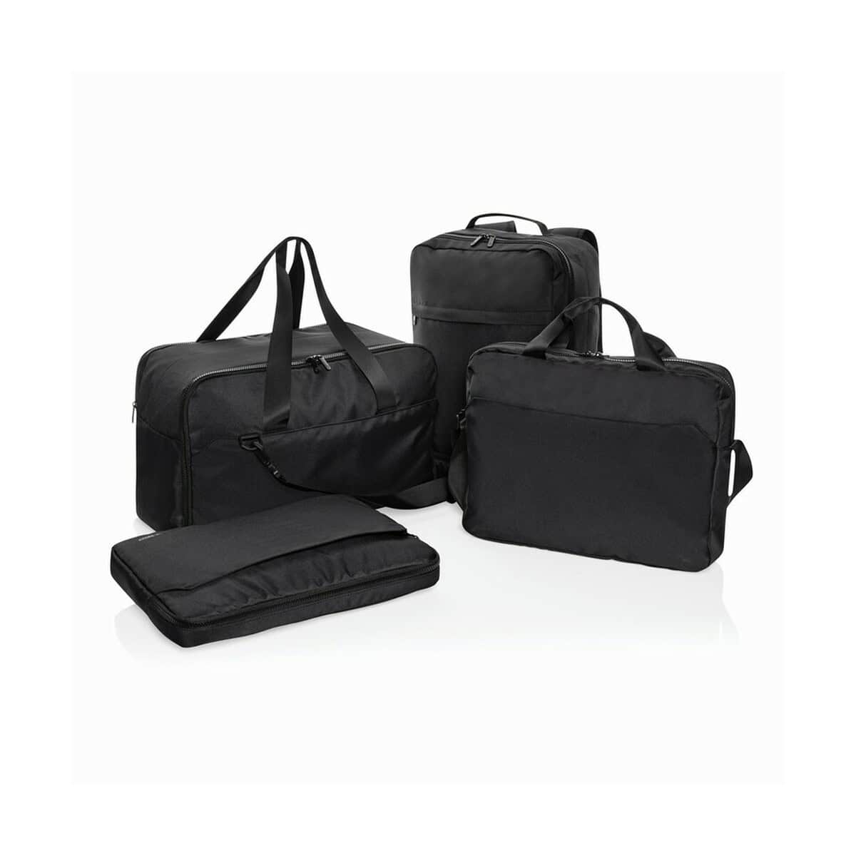 Torby na laptopa z logo – plecak na laptopa 15,6″ swiss peak aware™ rpet P763.4301__G_300 Czarne torby na koszule i dokumenty, zestaw torb podróżnych i na laptopa, stylowe gadżety reklamowe.