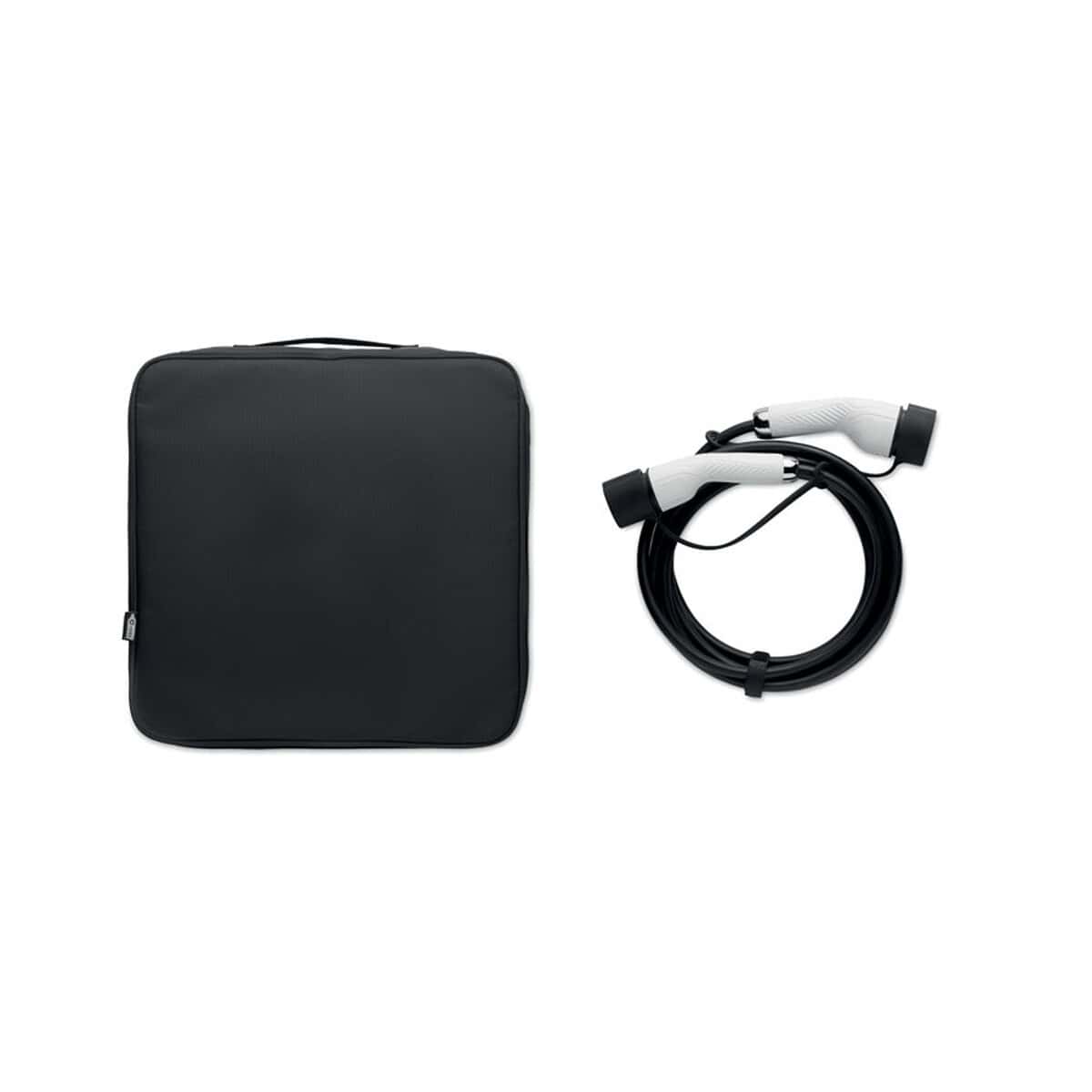 Torby na laptopa z logo – torba 600d rpet na kable cabag mo6649-03-open Czarny pokrowiec na e-papierosy z kablem ładowania, gadżet promocyjny.