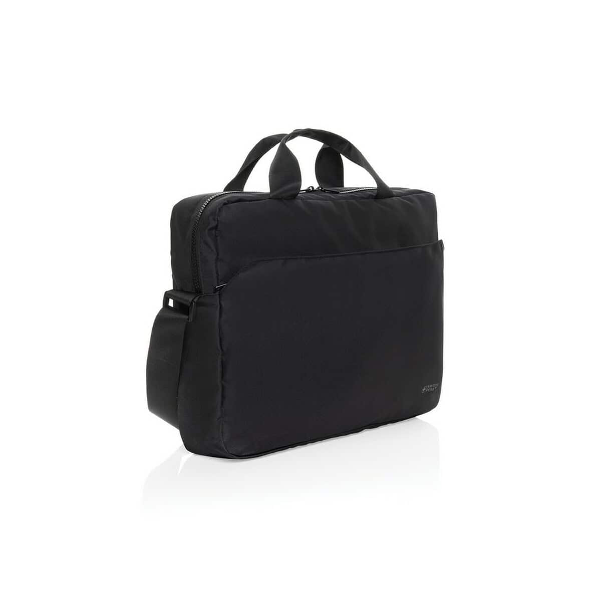 Torby na laptopa z logo – torba na laptopa 15,6″ swiss peak aware™ rpet P732.2301__B_1 Torba na dokumenty, czarna, elegancka, biznesowa, na laptopa, gadzety, gadżety reklamowe, upominki, akcesoria biurowe, prezent na firmowe okazje.
