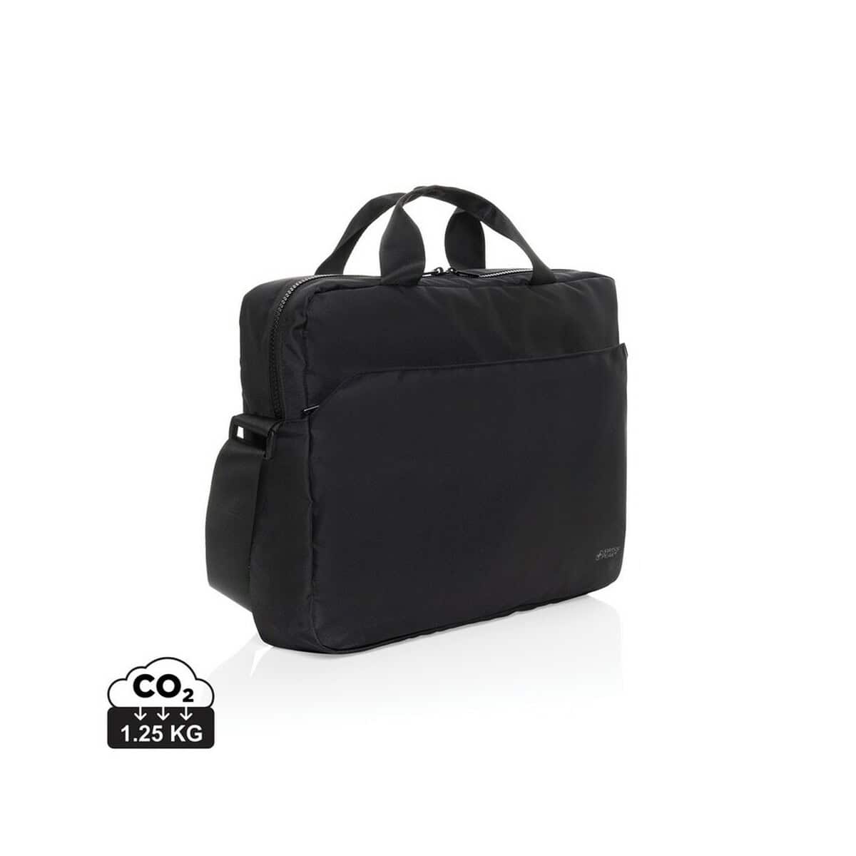 Torby na laptopa z logo – torba na laptopa 15,6″ swiss peak aware™ rpet P732.2301__S_0 1. Torba biznesowa na laptopa, czarna, z funkcją szybkiego transportu.