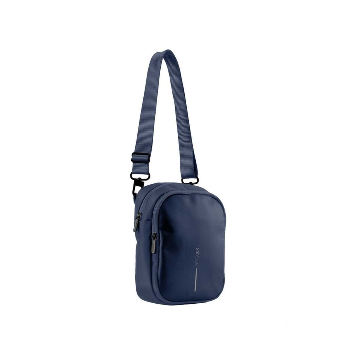 Torby na ramię z logo – torba na ramię, saszetka boxy sling P705.955__B_1 Mały niebieski plecak na ramię z logo gadżety i nadrukiem. Idealny na co dzień i jako gadżet promocyjny.