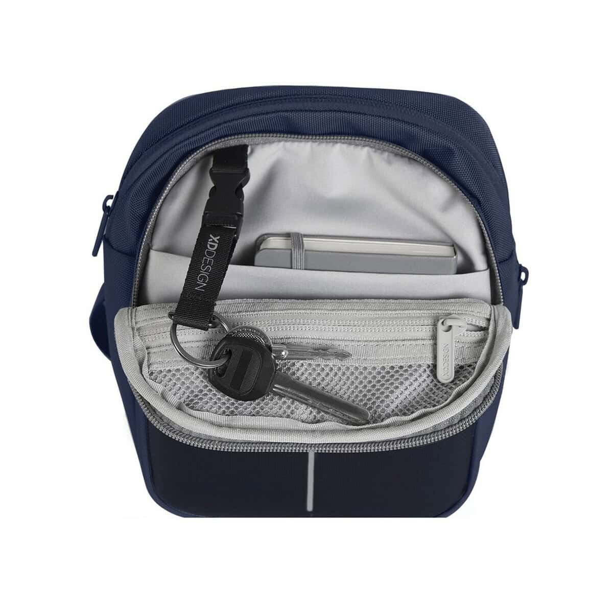 Torby na ramię z logo – torba na ramię, saszetka boxy sling P705.955__B_11 Antykradzieżowe gadżety do plecaków, z kluczem zabezpieczającym, idealne na podróże.