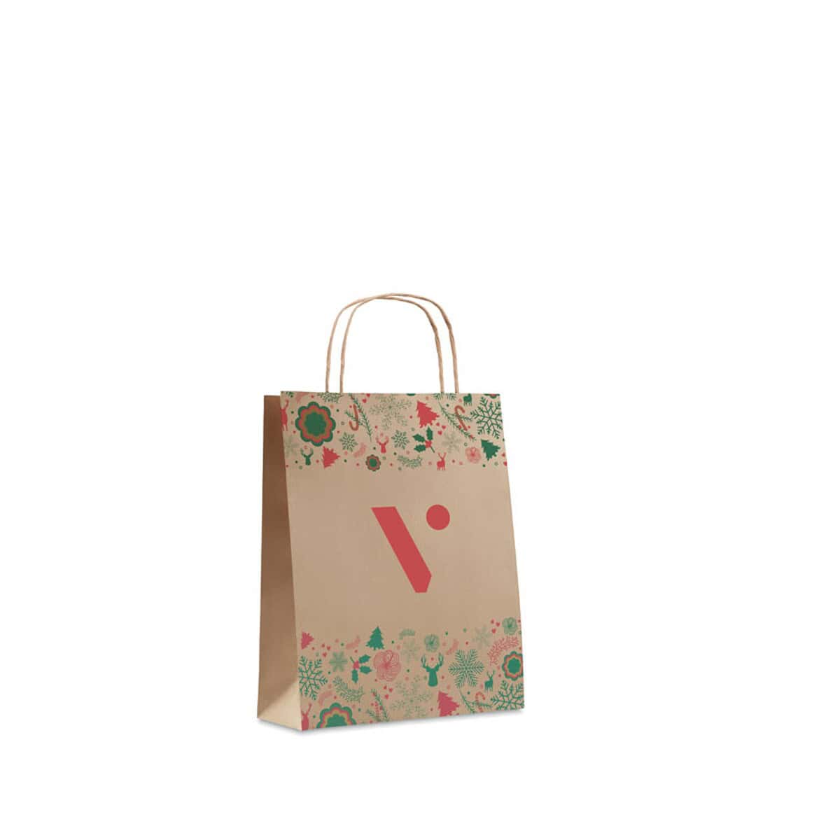 Torby papierowe z logo – papierowa torba prezentowa s bao small cx1518-13-print Butikowa torba na prezenty z świątecznym wzorem i logo firmy, idealna na gadżety i upominki świąteczne.