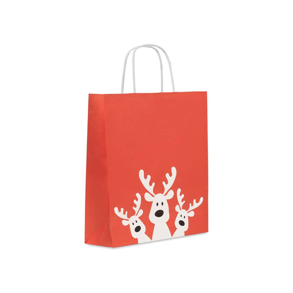 Torby papierowe z logo – torba prezentowa średnia bao medium cx1565-05 Kolorowa torba na prezent z reniferami na święta, idealna na gadżety i upominki bożonarodzeniowe.