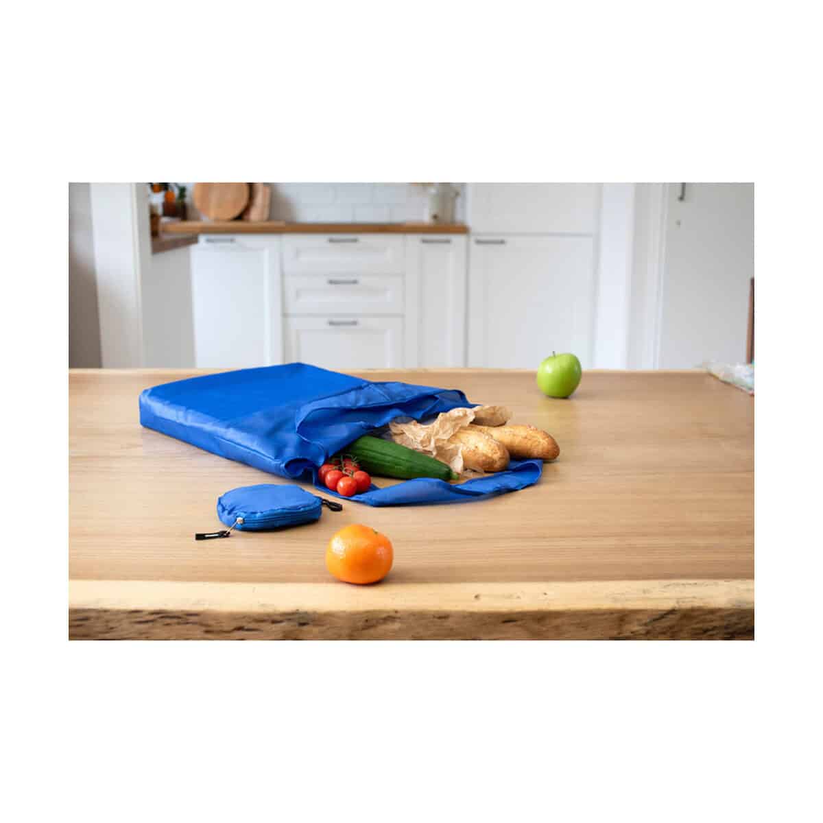 Torby składane z logo – torba na zakupy, składana V4533_B 1. Torba wielokrotnego użytku na zakupy, niebieska, ekologiczna.