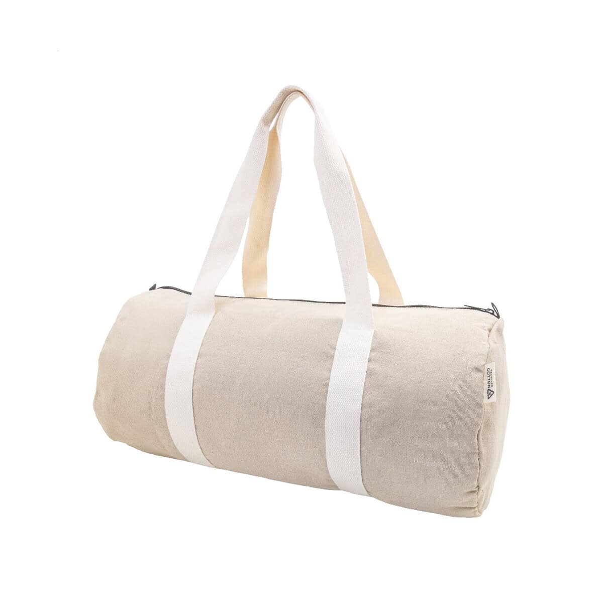 Torby sportowe z logo – rekan duff torba sportowa z recyklingowanego płótna AP800131-00 Torba na sport, podróż, biała, bawełniana, elegancka, duża, z uchwytami, modny gadżet.