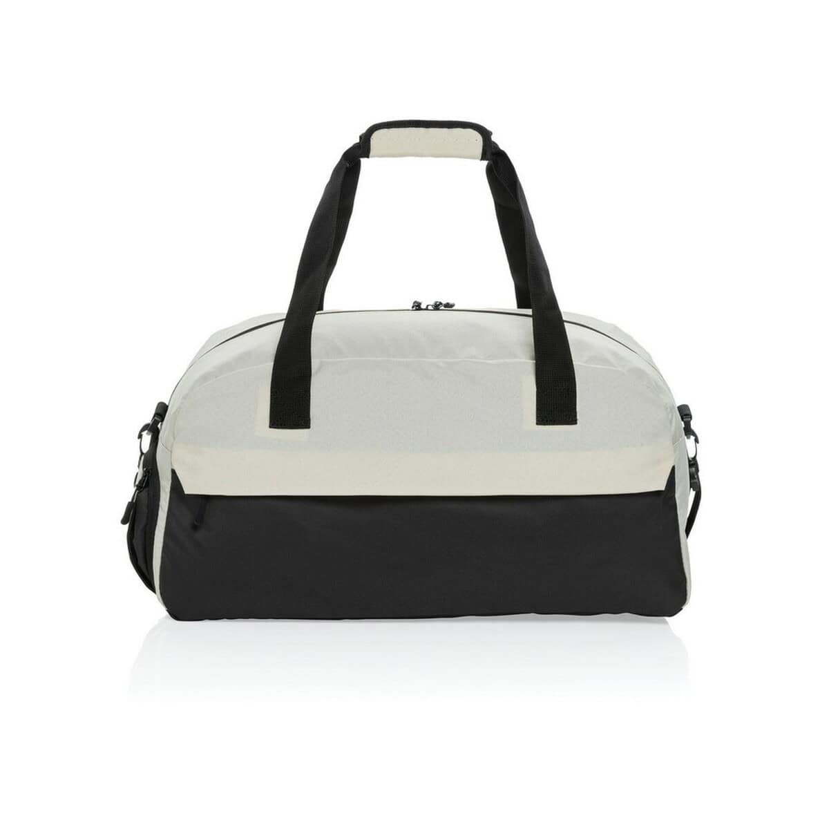 Torby sportowe z logo – torba sportowa, podróżna aware™ kazu, rpet P707.203__B_2 Torba sportowa z czarnymi paskami i zapięciami, idealna na trening i podróże.