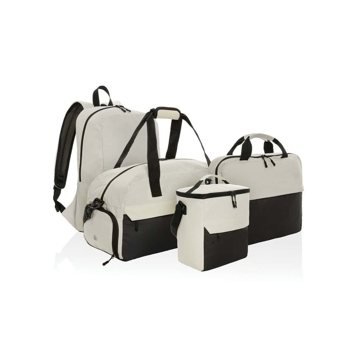 Torby sportowe z logo – torba sportowa, podróżna aware™ kazu, rpet P707.203__G_301 Przedmiot podróżny - zestaw stylowych toreb i plecaków na podróże i trening, czarno-białe, nowoczesne wzory.