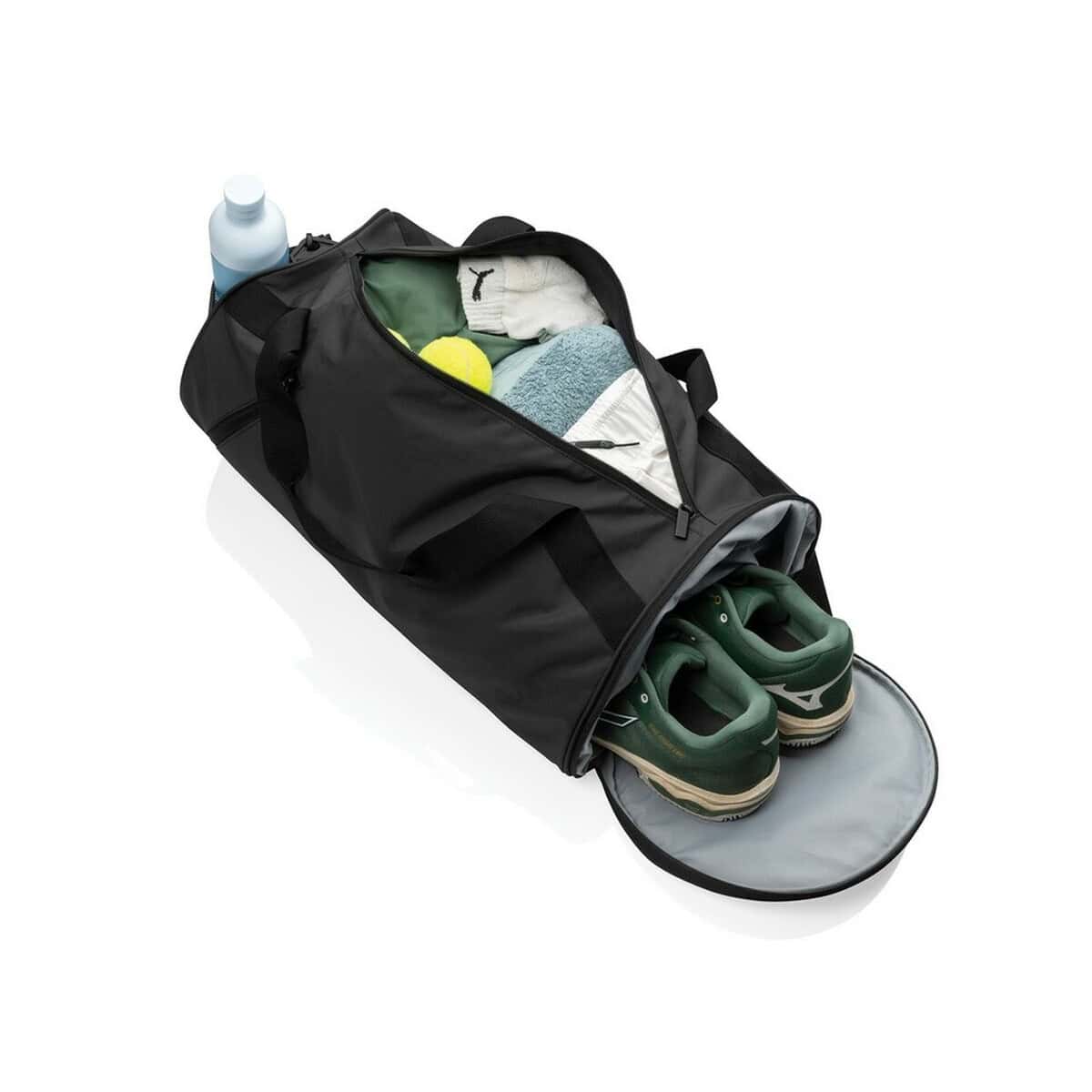 Torby sportowe z logo – torba sportowa, podróżna aware™ rpet P707.2501__B_6 1. Torba sportowa na trening z odzieżą i akcesoriami, idealna na siłownię i podróże.