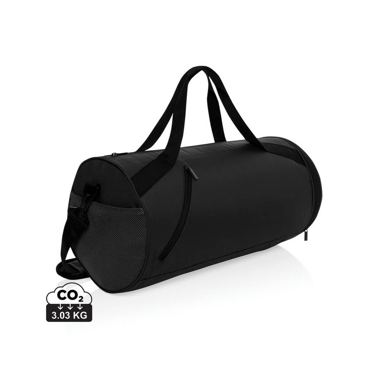 Torby sportowe z logo – torba sportowa, podróżna aware™ rpet P707.2501__S_0 Worek sportowy czarny, torba na siłownię i podróż, ekologiczny materiał, pojemny, lekkie oraz wytrzymałe gąty.