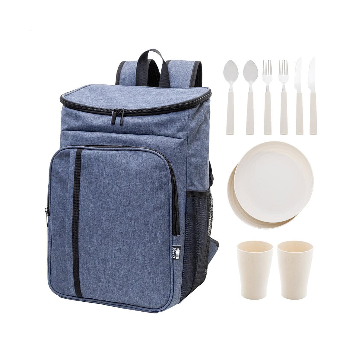 Torby termiczne z logo – duonic plecak piknikowy, termiczny rpet AP800044-06A Przenośny plecak z zestawem naczyń, sztućców i kubków do pikniku i podróży. Idealny gadżet na wycieczki i codzienne wypady.